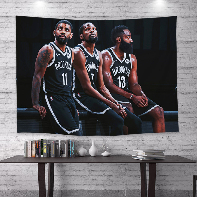 nba篮网三巨头哈登杜兰特欧文背景布学生宿舍头卧室装饰篮球挂布