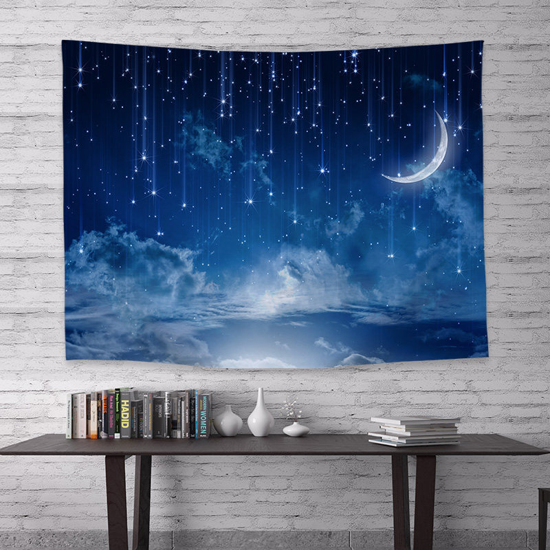夜景唯美星空月亮背景布少女宿舍房间装饰挂布出租屋改造直播挂毯