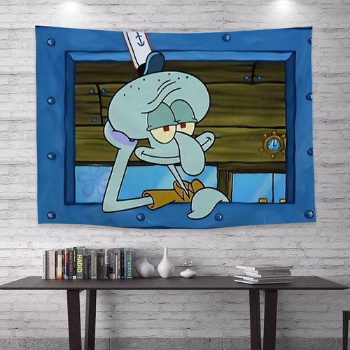 海绵宝宝章鱼哥墙布儿童房装饰