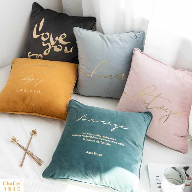 ins北歐輕奢天鵝絨絲絨燙金刺繡情書抱枕沙發靠墊椅子靠床頭抱在類目 居家布藝, 靠墊/抱枕中 - 來自Buy2taobao.com提供專業的淘寶代購服務