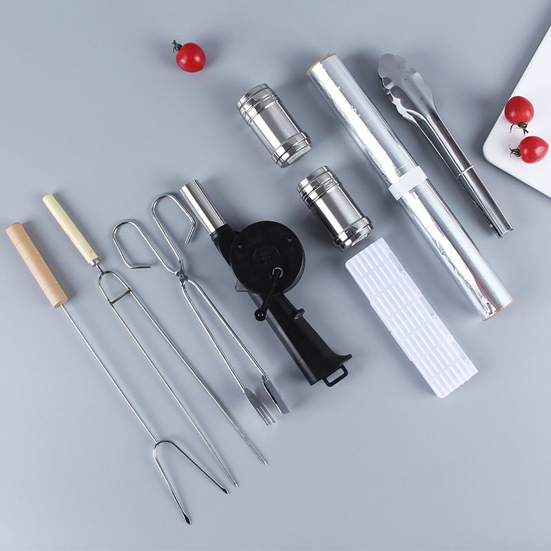 烧烤10件套烧烤工具烧烤签组合烤具套装15件套户外烧烤配件锡纸