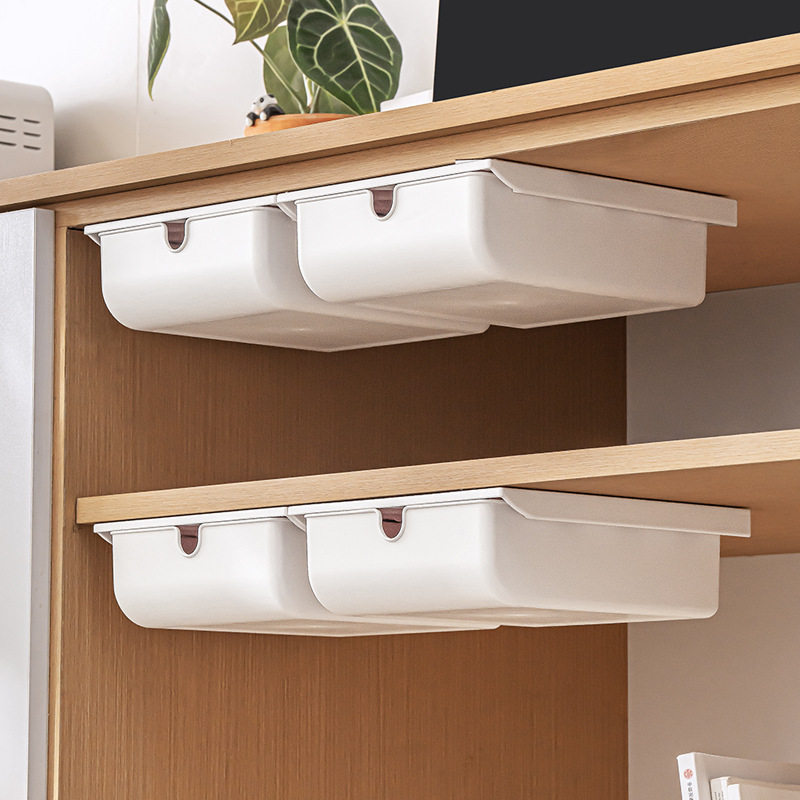 纳川桌下收纳整理盒隐藏抽屉盒子办公桌桌底橱柜粘贴式储物盒小号