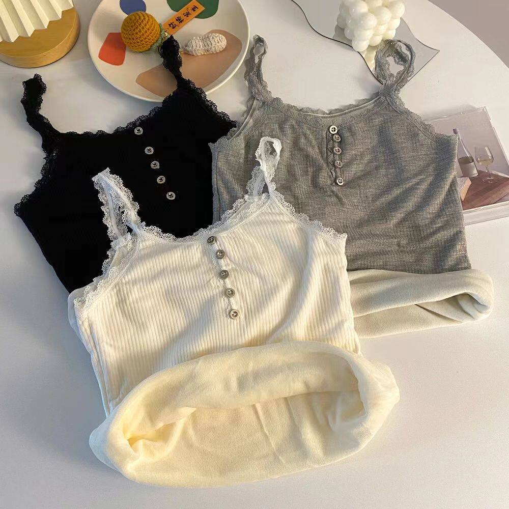 保暖吊带背心女加绒加厚性感蕾丝美背外穿自发热打底内衣女秋冬季