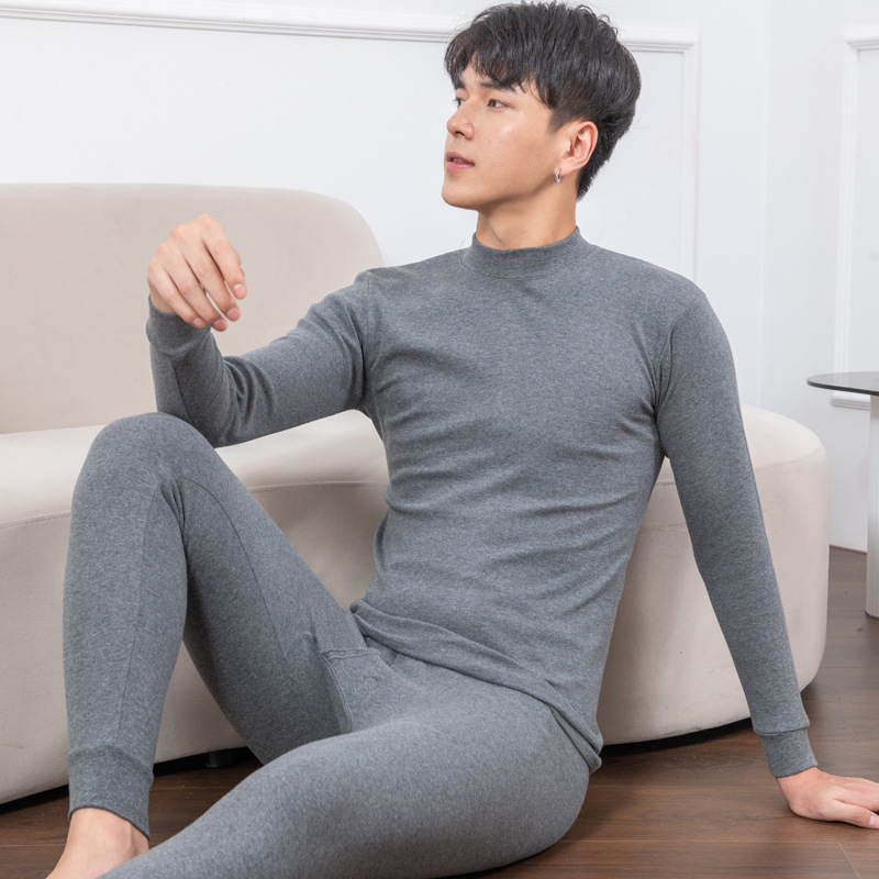 全棉加厚秋衣秋裤情侣款男士纯棉保暖内衣女套装打底中老年棉毛衫