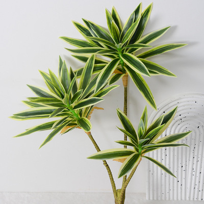 3叉百合竹仿真绿植绿叶商场软装造景森系婚礼插花花艺金边百合竹