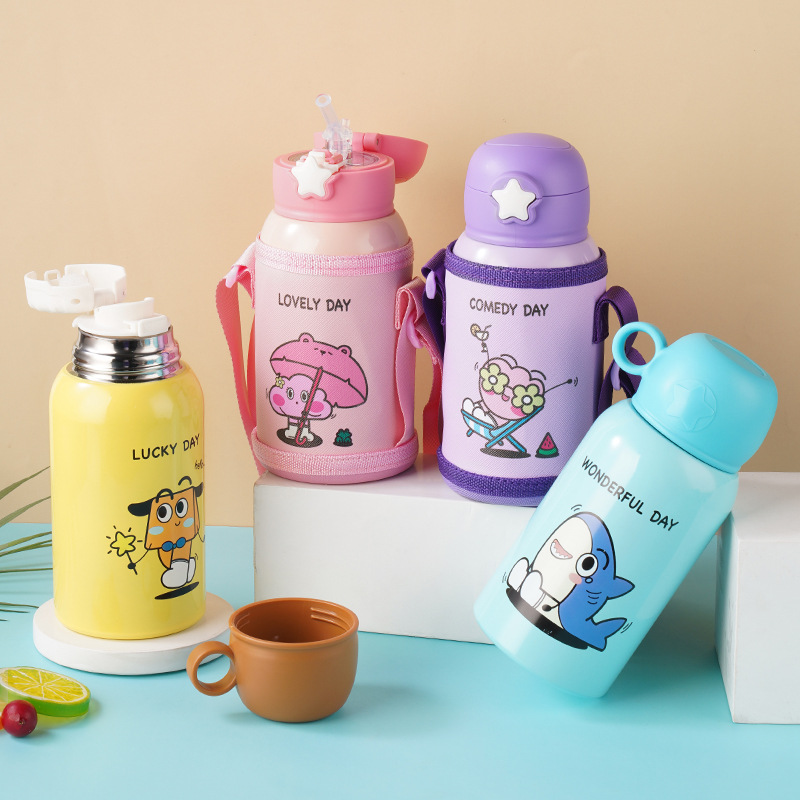 新款儿童保温杯女孩男双饮水壶小学生宝宝幼儿园上学吸管水杯