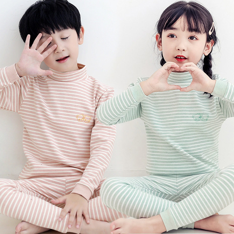 22-4儿童彩棉秋冬保暖内衣套装加厚男童舒绒女童保暖半高领家居服