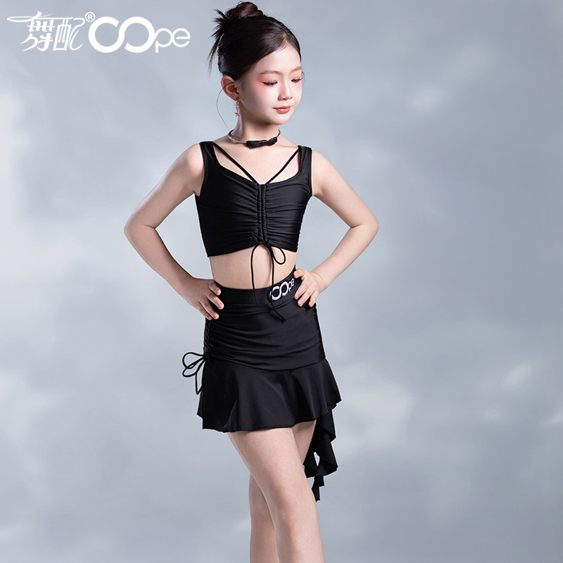 夏季新款舞服oope舞配舞服黑色练习训练服少儿拉丁舞练功服女TJ