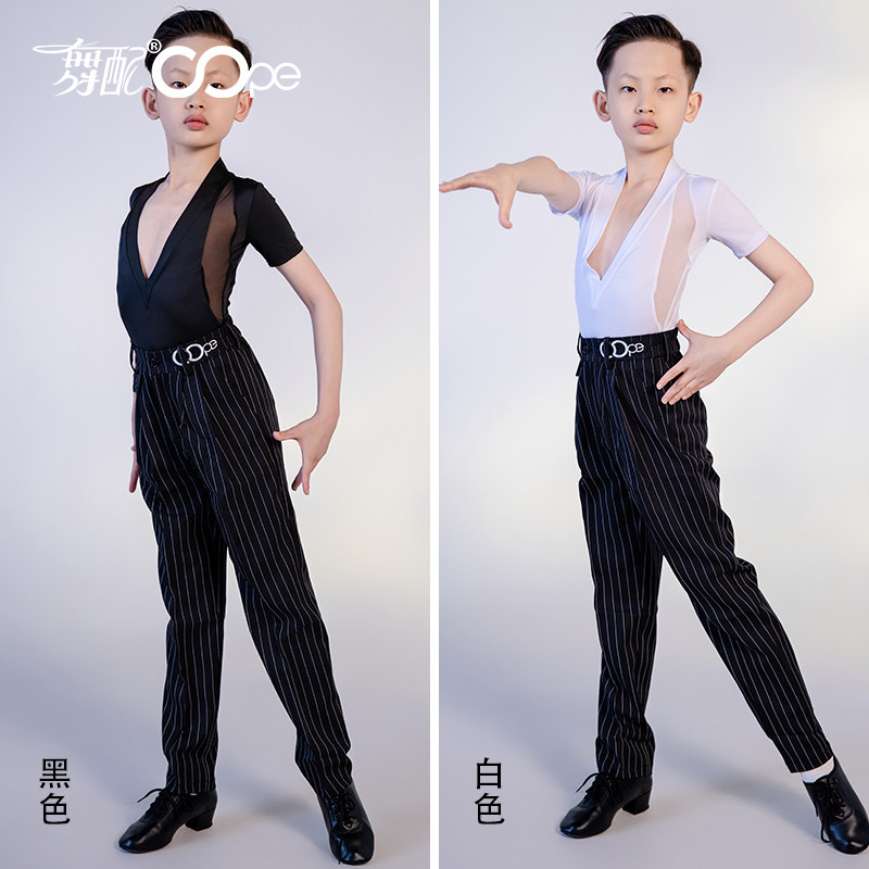 oope舞配拉丁舞练功服黑白色V领
