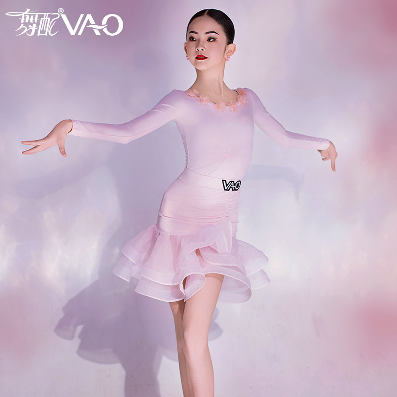 断码清仓-拉丁舞服VAO舞配舞服粉色表演练习服拉丁舞练功服女童TJ