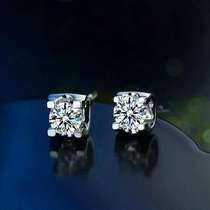 18K white gold inlaid with morsonite Princess square ox head men's and women's four claw diamond stud earrings earrings