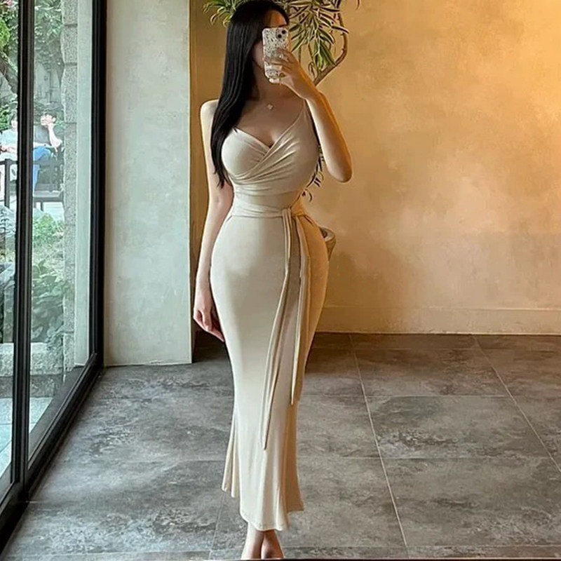 韩版吊带裙粘胶纤维纯色系带