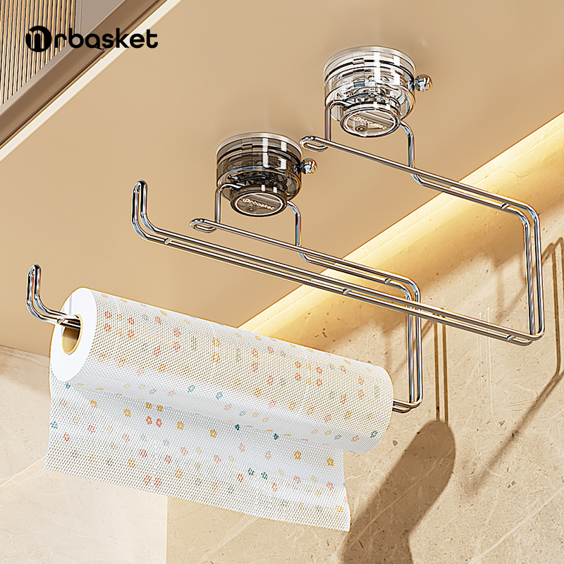 吸盘厨房纸巾架免打孔保鲜膜架倒挂懒人抹布挂架壁挂式整体橱柜卷