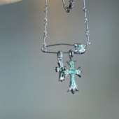 18k金回形针大小十字架heart别针吊坠项链