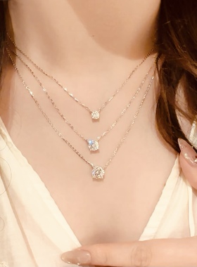 18k金白金50分四爪镶嵌天然钻石黄金百搭锁骨吊坠项链情人送礼