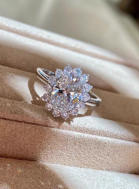 18k金4克拉椭圆太阳花钻石HW婚戒订婚戒指