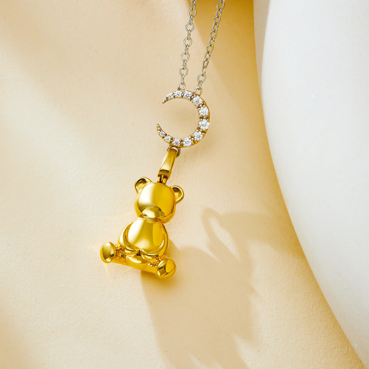 18k金白金黄金天然钻石满钻镶嵌月亮小熊星星兔子情人节吊坠项链