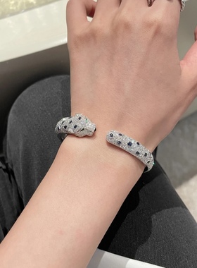 18k金黄金白金玫瑰金猎豹子祖母绿满钻满天星男士手镯手环