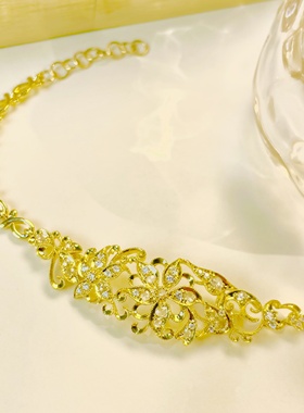 18k金花丝镂空手链镶嵌天然钻石