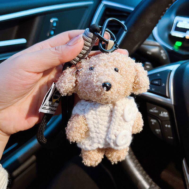 可爱卡通毛绒小熊钥匙扣汽车包包挂件手提绳蠢萌玩偶小礼物情侣款
