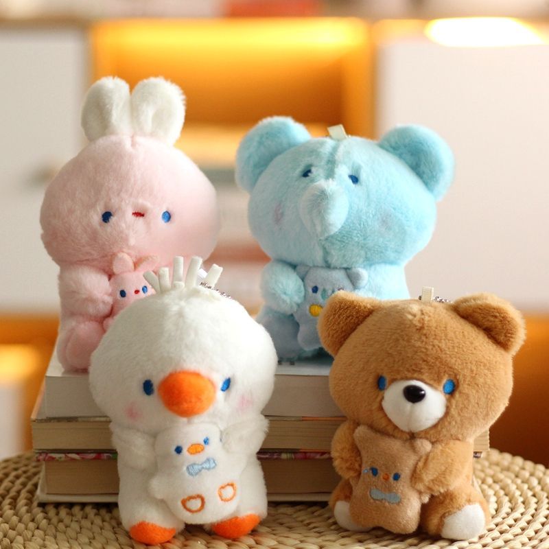 可爱少女心小兔子毛绒玩具小熊迷你公仔大象白色小鸡挂件钥匙扣女