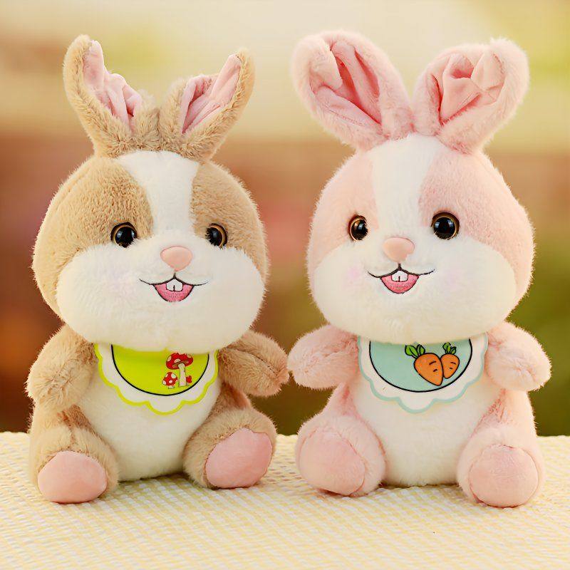可爱少女心围兜小兔子毛绒玩具牙牙兔公仔儿童安抚抱枕抓机娃娃