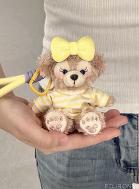 黄色熊钥匙扣装饰毛绒玩偶娃娃粉色系卡通包包公仔汽车挂件玫玫