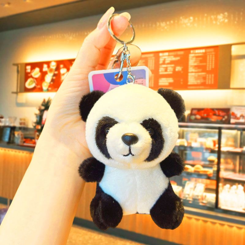 熊猫娃娃钥匙扣情侣汽车公仔卡通钥匙链配件挂件包包挂饰迷你书包