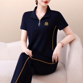 减龄显瘦洋气女士冰丝短袖 夏季 休闲服 女2026新款 迈耐克斯运动套装