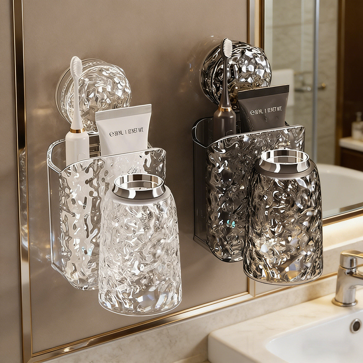 轻奢牙刷置物架免打孔漱口杯电动牙刷情侣壁挂式卫生间牙膏挂架子