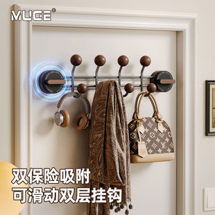胡桃木吸盘门后挂钩免打孔强力承重挂衣架浴室卫生间毛巾壁挂墙上