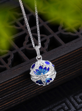 子佩集S990银【莲芳清韵】套链【MXTL023】纯银花丝珐琅彩项链吊