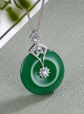 子佩集S925银【水色花香】套链【DZ013360】纯银绿玉髓项链平安扣