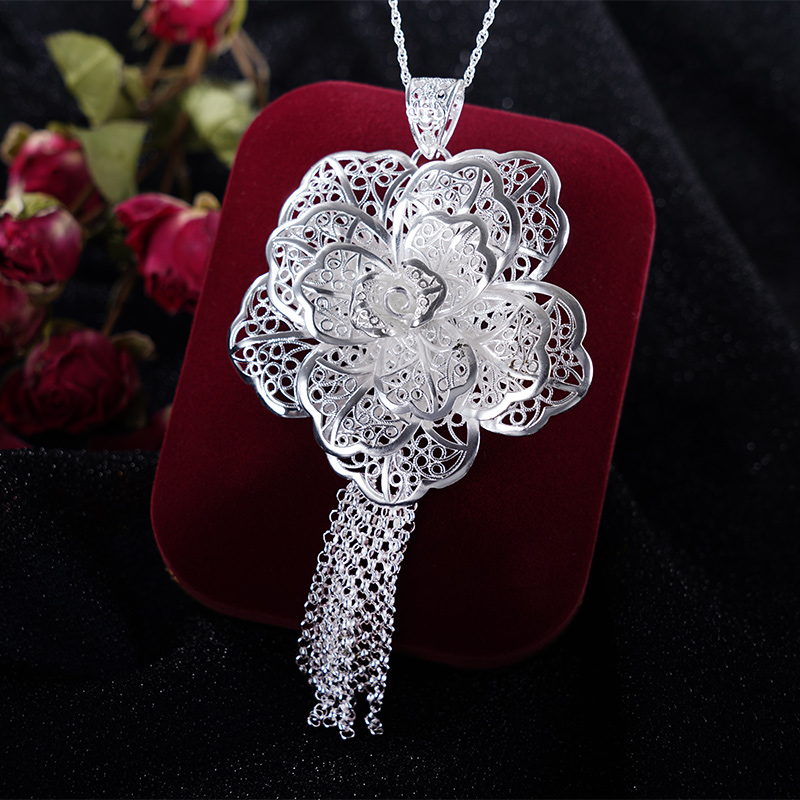 子佩集S990银牡丹吊坠【MD08】纯银花丝(不含链)2406