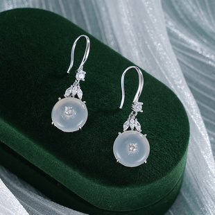 子佩集S925【清风扶叶】耳环【EL040152】纯银白玉髓时尚