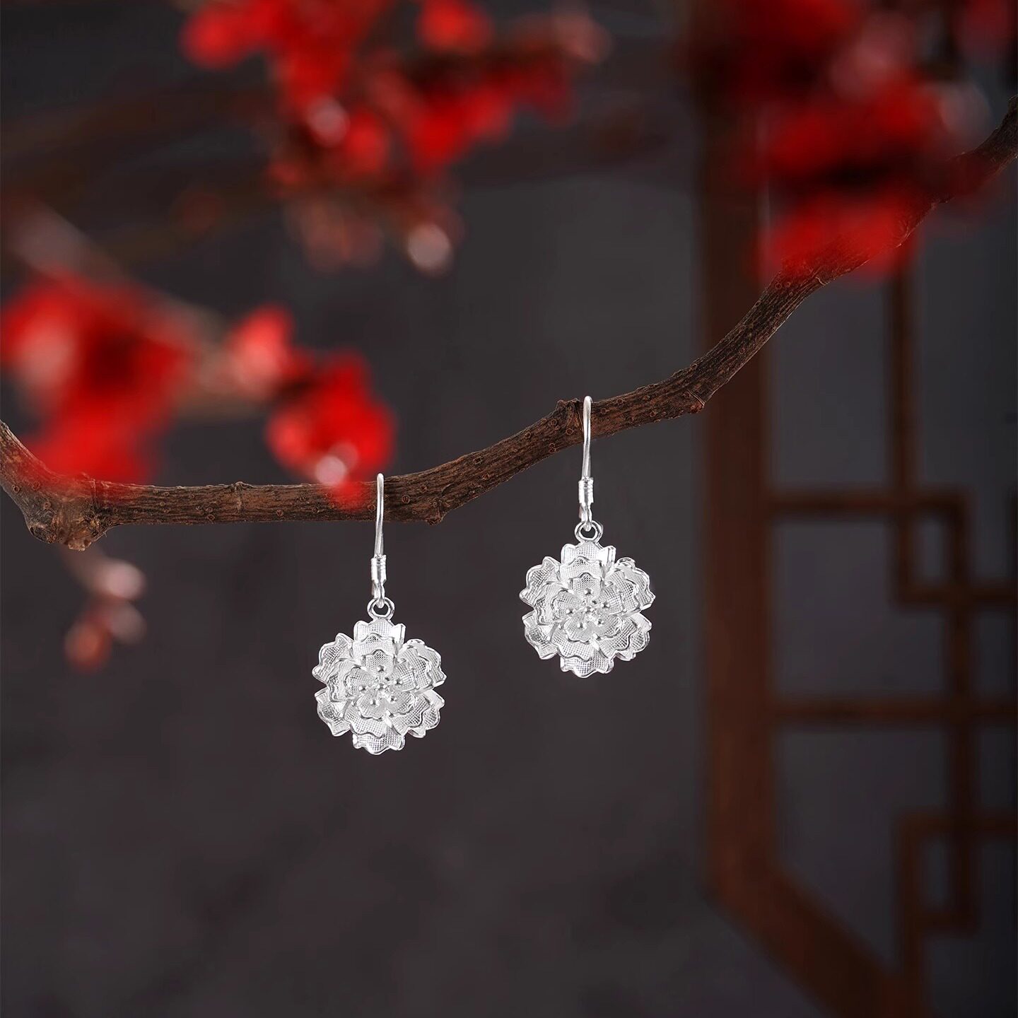 子佩集【花开静好】S990银纯银耳环【LEH000008花朵花丝复古好看