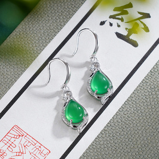 子佩集S925银【清风献瑞】耳环【ES011838】纯银绿玉髓水滴