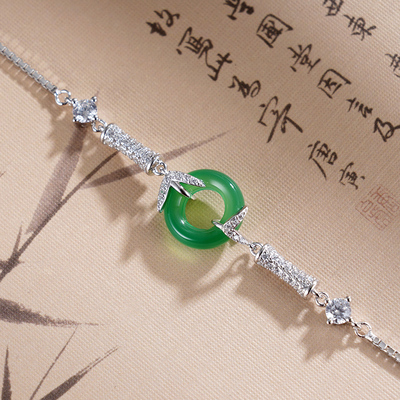 子佩集S925银【竹扣平安】手链【SL011250】纯银绿玉髓平安扣