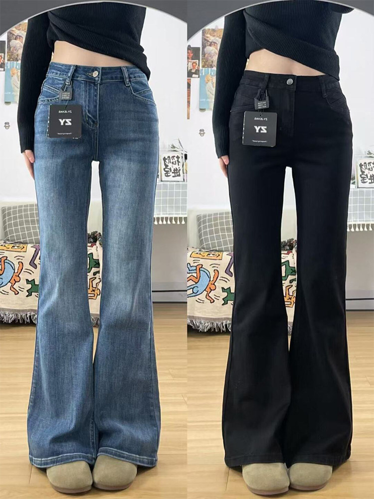 Slightly flared jeans for women 2025 autumn winter, with added lining, high waist, elastic, slimming, straight leg, suitable for petite, hoof-shaped flare pants