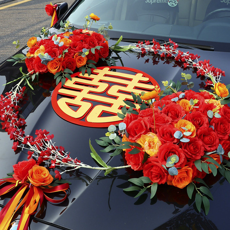 婚车装饰车头花主车花头车花车布置套装结婚网红车队拉花副车全套