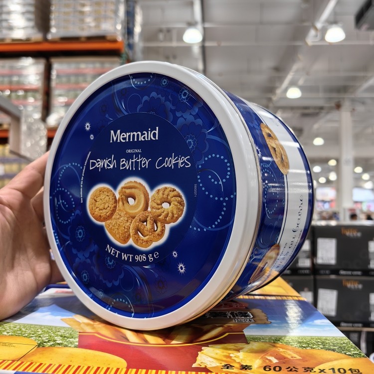 开市客代购Mermaid进口丹麦曲奇黄油饼干908g糕点零食铁罐装礼盒