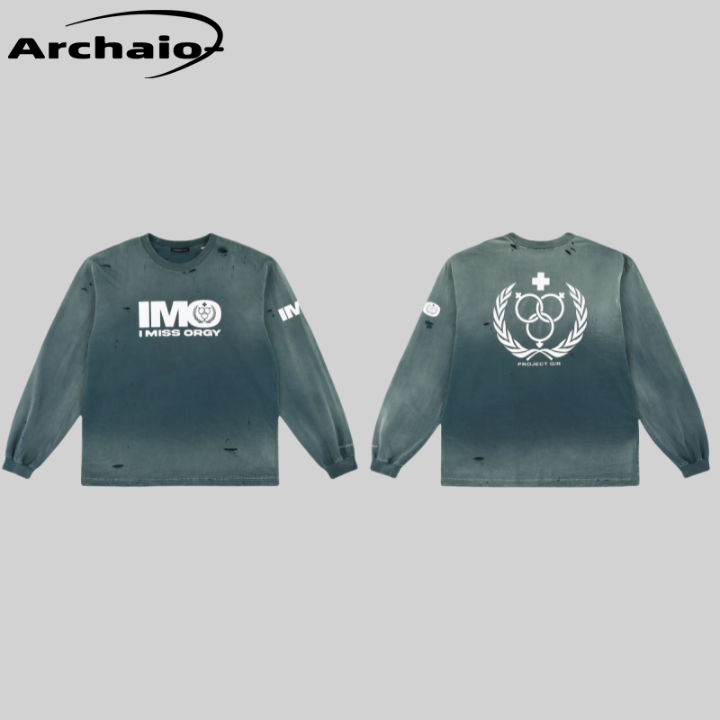 Grailz ProjectGR 24fw IMO渐变水洗做旧破坏长袖tee标语印花廓形