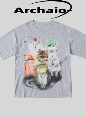 SSSTUFFF 涂鸦印花朋克猫咪短袖tee 纯棉 Justin Biber比伯同款