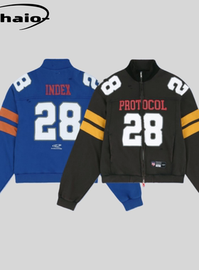 Protocol Index 25fw 复古水洗拼色条纹破坏标语刺绣印花运动夹克