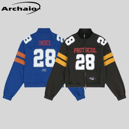 Protocol Index 25fw 复古水洗拼色条纹破坏标语刺绣印花运动夹克