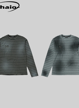Thug Club 25fw 做旧脏染条纹金属星月logo长袖tee 修身版型 韩