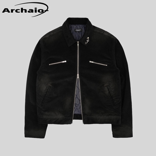 Far Archive 25fw 脏染做旧金属logo胸针双拉链夹克外套vibe风韩