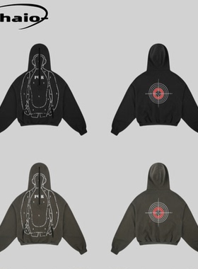 Grailz ProjectGR 24fw 半拉链蒙面连帽卫衣人像靶心印花忍者帽衫