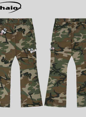 Protocol Index 25fw 做旧可拆卸徽章挂件脏染迷彩牛仔裤工装裤韩