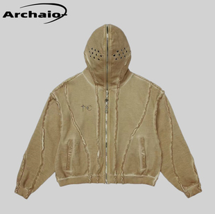 银饰蒙面毛边破坏拉链外套裁剪金属面具Boxy帽衫 24ss Club Thug